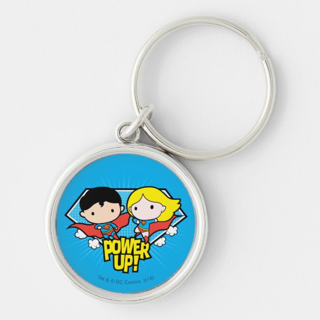 Chaveiro Chibi Superman e Chibi Supergirl Ligam! (Frente)