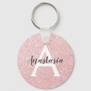 Chaveiro Chic e Tendência em Dourado Rosa Brilho Monograma