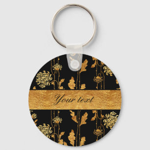 Chaveiro Chic Faux Gold Foil Flowers on Black