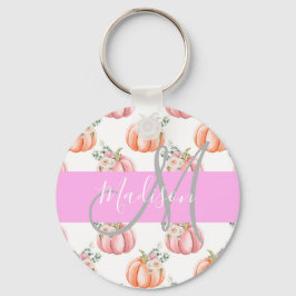 Chaveiro Chic Floral Branco Rosa Pêssego Abóbora Monograma 