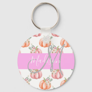 Chaveiro Chic Floral Branco Rosa Pêssego Abóbora Monograma