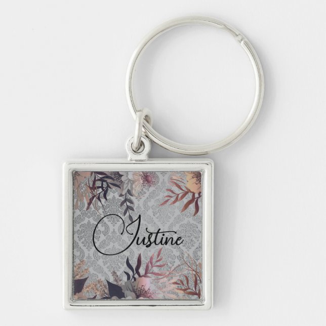 Chaveiro Chic Floral Elegant Damask Personalizado (Frente)
