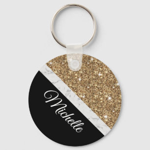Chaveiro Chic Preto do Marble Glitter Elegante Dourado