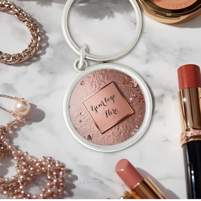 Chaveiro Chic Rose Gold Glitter Custom Logo  (Criador carregado)