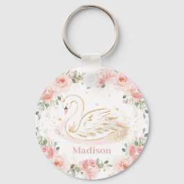 Chaveiro Chic Swan Princesa Pastel Blush Floral Dourado