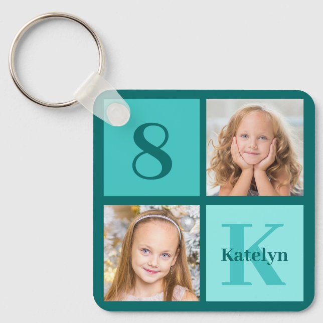 Chaveiro Chic Teal Photo Collage Personalized (Frente)