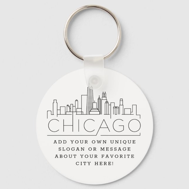 Chaveiro Chicago Estilizada Skyline | Slogan Personalizado (Frente)