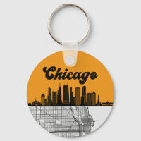 Chicago Illinois City Skyline with Map