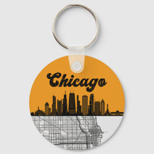 Chaveiro Chicago Illinois City Skyline with Map