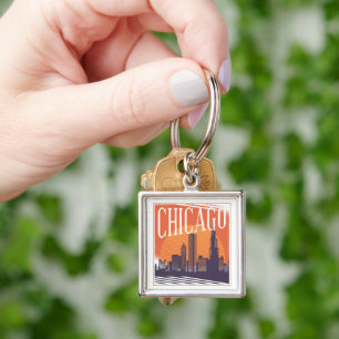 Chaveiro Chicago Illinois Vintage Skyline