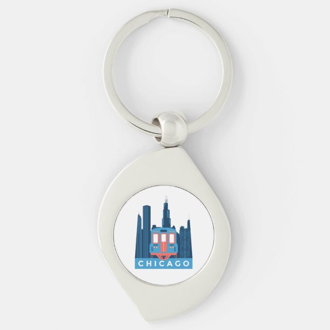 Chaveiro Chicago Skyline Viagem Vintage  (Frente)