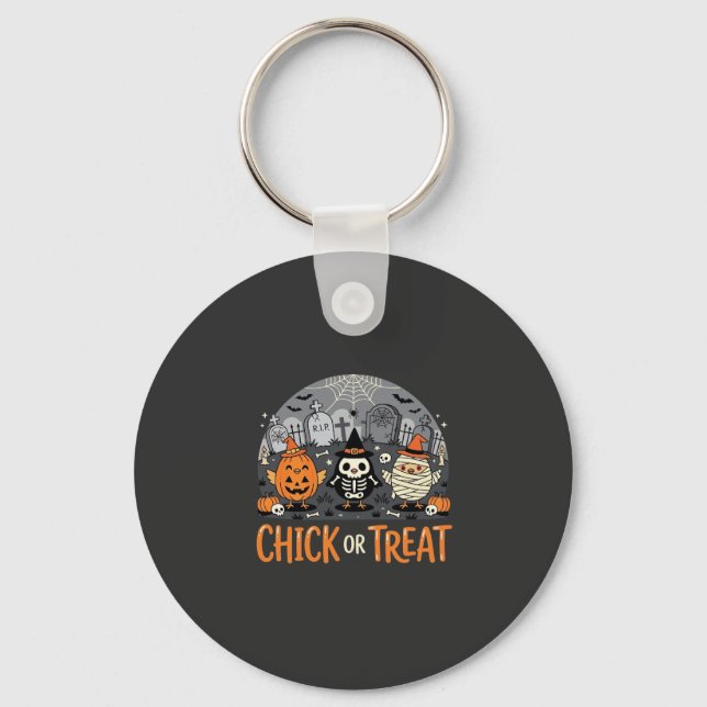 Chaveiro Chick or Treat Design de Cemitério de Halloween Fo (Frente)