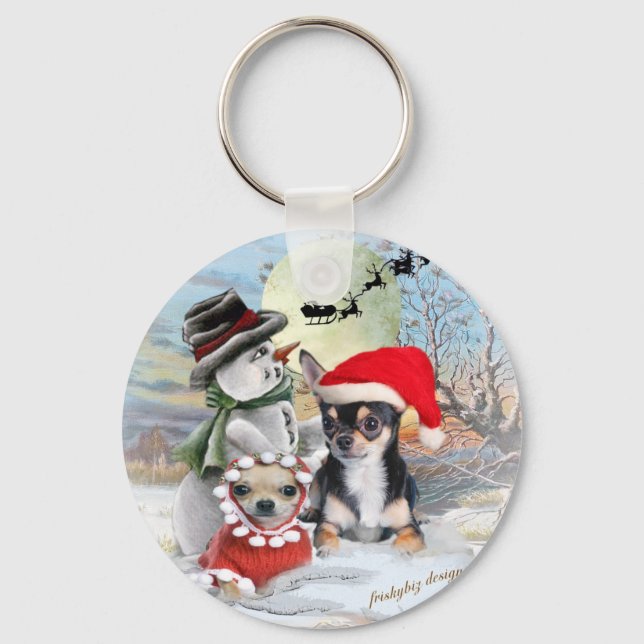 Chaveiro Chihuahua com presentes de boneco de neve (Frente)