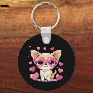 Chaveiro Chihuahua de Óculos de Sol em Coração Tema de Amor