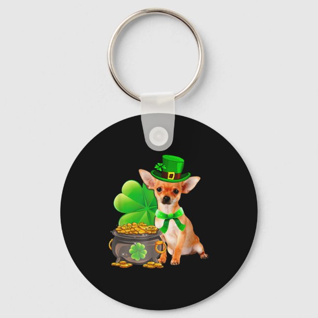 Chaveiro Chihuahua Dog Shamrock St Patricks Day Dog Irish G (Frente)