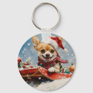 Chaveiro Chihuahua Dog Sledge Deixe-o nevar no Natal