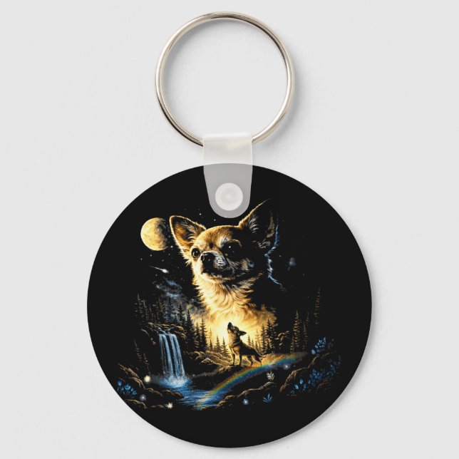 Chaveiro Chihuahua howling to the moon vintage funny (Frente)