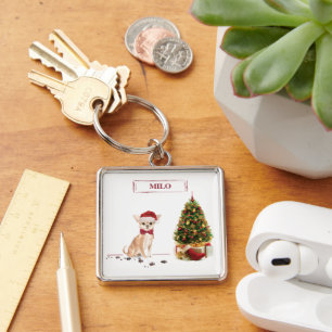 Chaveiro Chihuahua Natal Engraçado Cachorro com Árvore