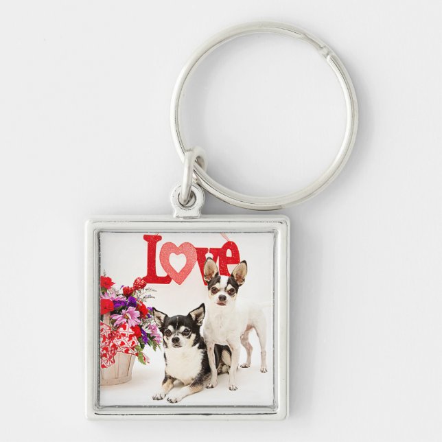 Chaveiro Chihuahua's, Flores e Amor (Frente)
