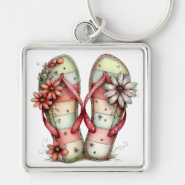 CHAVEIRO CHINELAS DE VERÃO VERMELHO & VERDE PASTEL