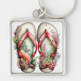 CHAVEIRO CHINELAS DE VERÃO VERMELHO & VERDE PASTEL