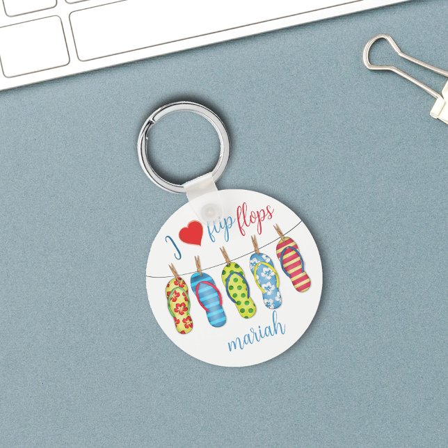 Chaveiro Chinelos de verão bonitos personalizados (I love flip flops custom keychain. )