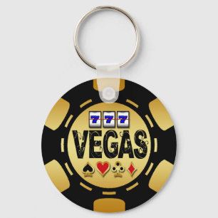 CHAVEIRO CHIP DE POKER DOURADO E PRETO DO VEGAS
