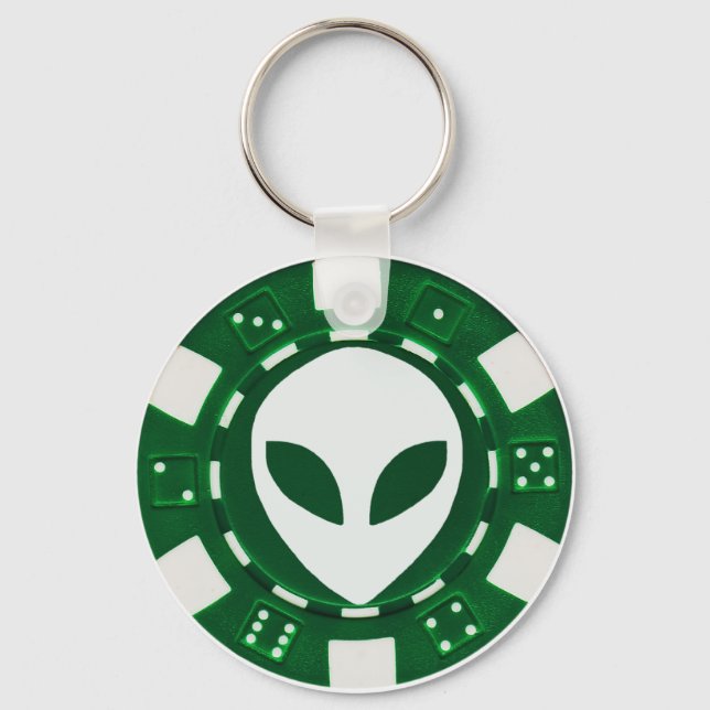 Chaveiro chip de pôquer alienígena verde (Frente)