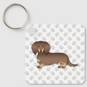Chaveiro Chocolate e Tan Long Hair Dachshund