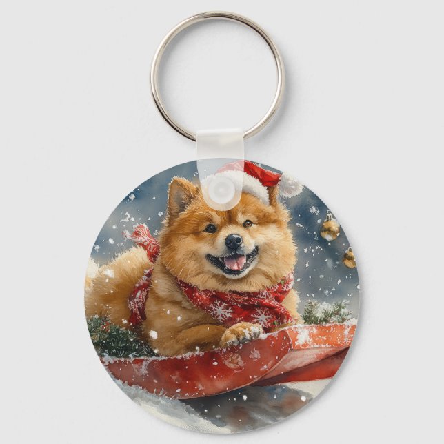 Chaveiro Chow Chow Dog Sledge Deixe-o nevar no Natal (Frente)
