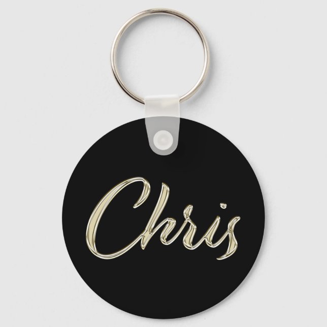 Chaveiro Chris Name dourado branco Button pingente de chave (Frente)