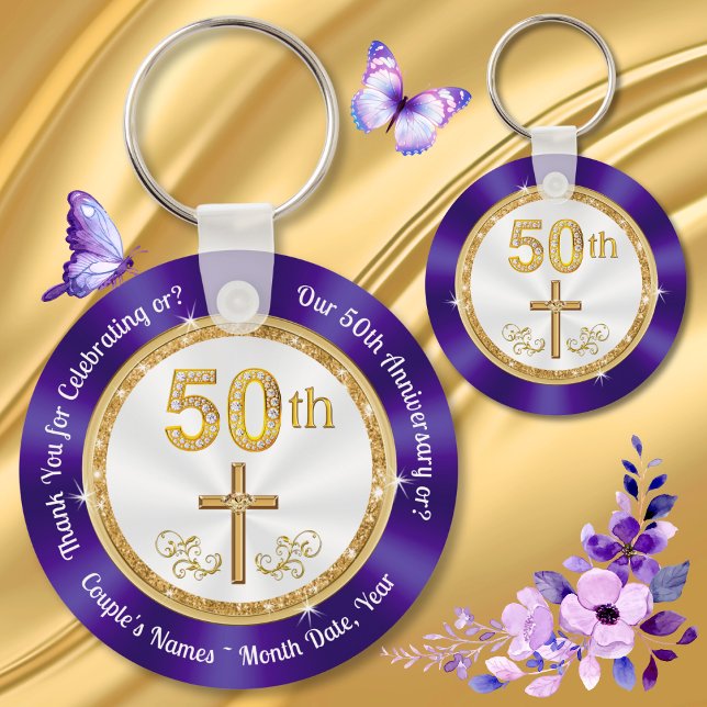Chaveiro Christian, 50º Aniversário de Casamento Ideias Fav (50th Wedding Anniversary Favor Ideas. 50th wedding anniversary favors for guests. Golden anniversary)