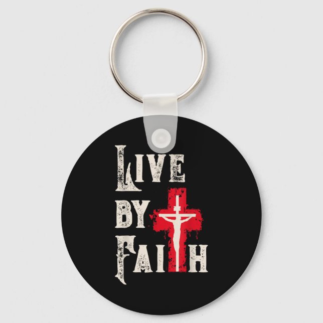 Chaveiro Christian Cross Scripture Live By Faith  (Frente)