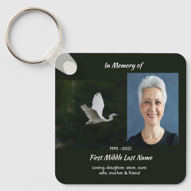 Chaveiro Christian White Egret Bird Memorial Keepsake  (Frente)