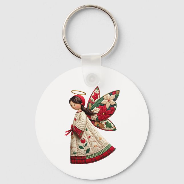 Chaveiro Christmas Angel with Holiday Flowers (Frente)
