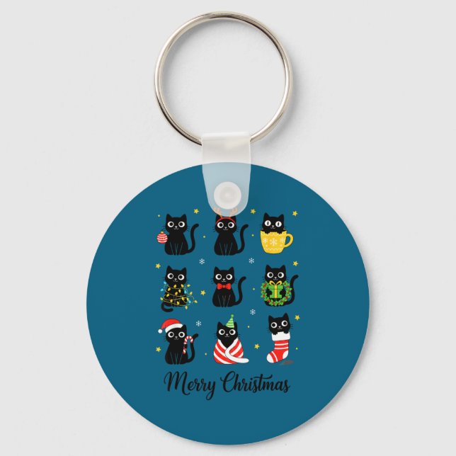 Chaveiro Christmas Black Cats Merry Christmas Cute Holiday  (Frente)