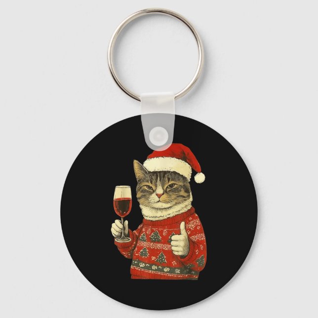 Chaveiro Christmas Cat Likes Cute Cat Drinking Wine With Sa (Frente)