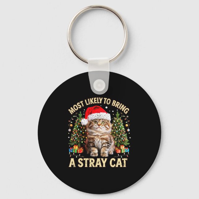 Chaveiro Christmas Cat With Santa Hat Holiday Funny Xmas Pa (Frente)