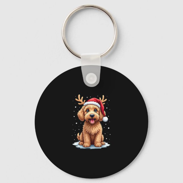 Chaveiro Christmas Goldendoodle Dog Reindeer Holiday Doodle (Frente)