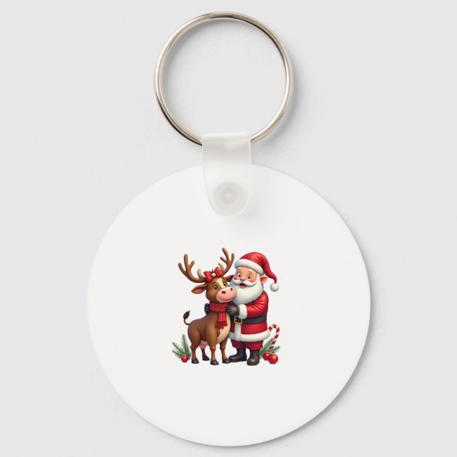 Chaveiro Christmas Highland Cow With Santa Scottish Vintage (Frente)