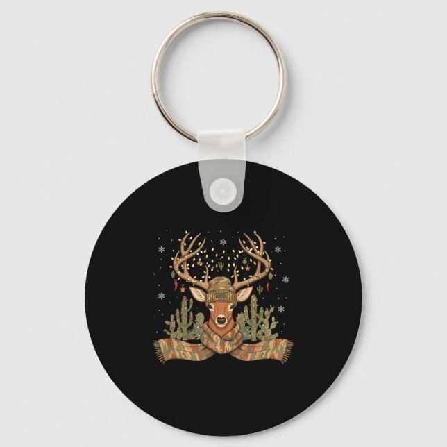 Chaveiro Christmas Holiday Camo Hunting Reindeer Deer Xmas  (Frente)