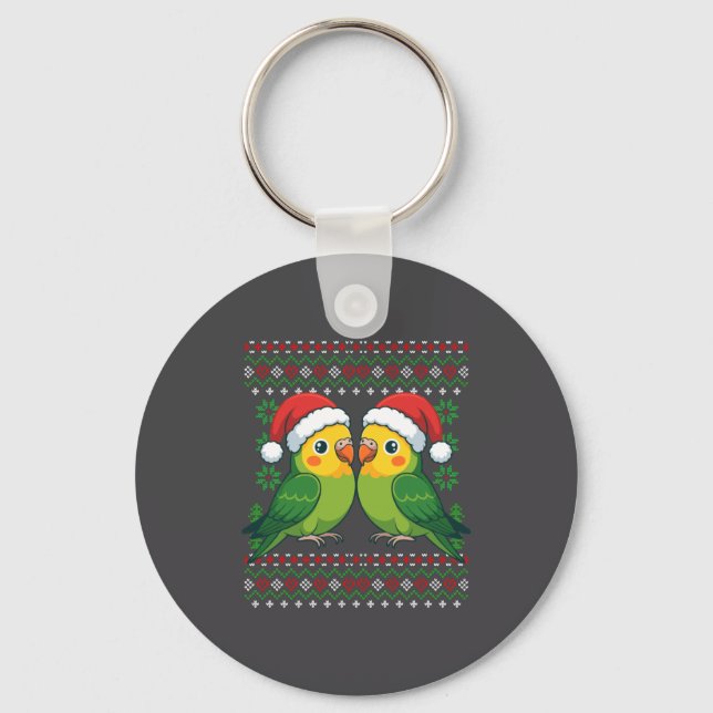 Chaveiro Christmas Parakeet Ugly Xmas Sweater Parakeets Lon (Frente)