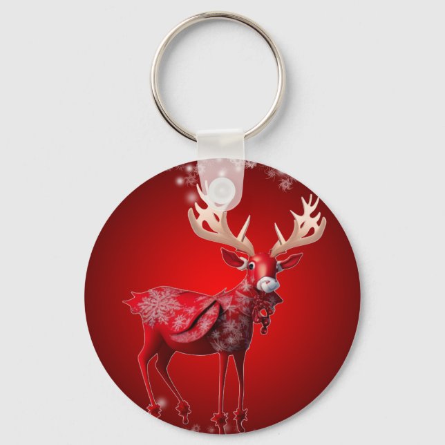 Chaveiro Christmas Party Red Reindeer Winter Holidays (Frente)