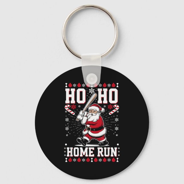 Chaveiro Christmas Santa Baseball Home Run Ho Ho Home Run , (Frente)