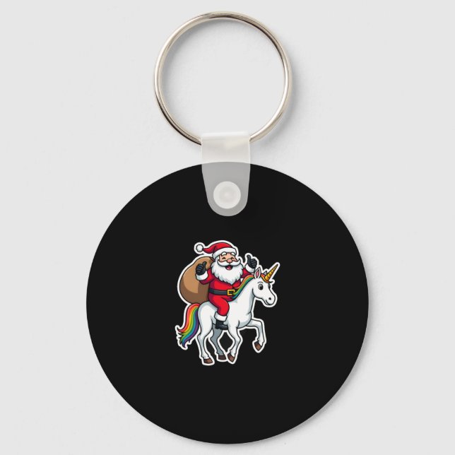 Chaveiro Christmas Santa Claus Riding Unicorn - Xmas Girls  (Frente)