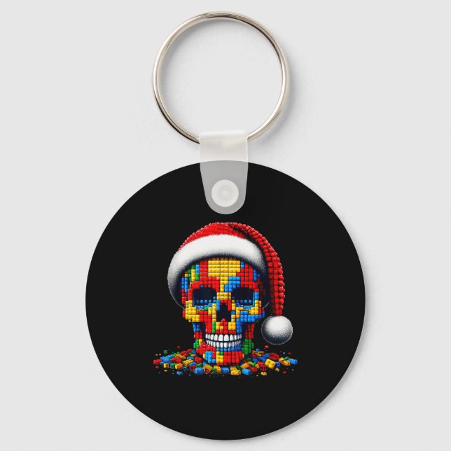 Chaveiro Christmas Skull Santa Hat Block Bricks Master Buil (Frente)