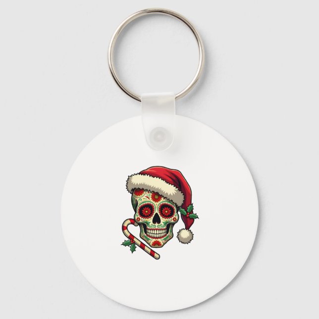 Chaveiro Christmas Sugar Skull Santa Hat Day Of The Dead Xm (Frente)