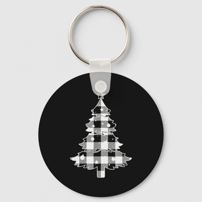 Chaveiro Christmas Tree Black &amp; White Buffalo Plaid Mer (Frente)