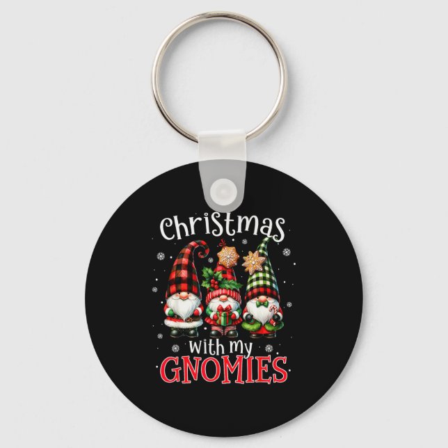 Chaveiro Christmas With My Gnomies Buffalo Plaid Gnome Fami (Frente)