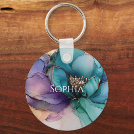 Chaveiro Chuva de Noiva Flor Roxa Azul Dourado Aqua